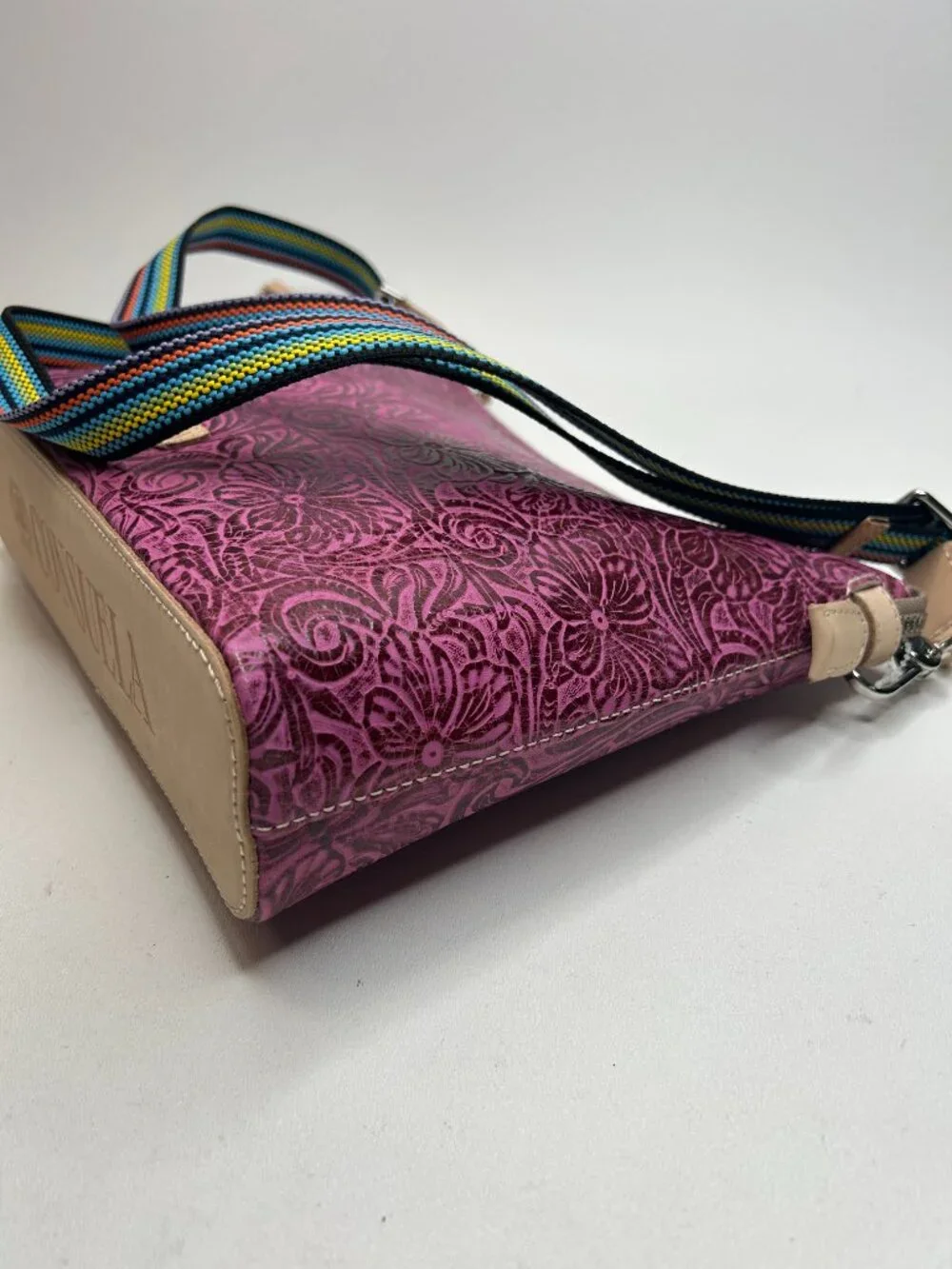 CONSUELA Mena Downtown Women's Fuchsia Tooled Leather Crossbody - Picture 4 of 11